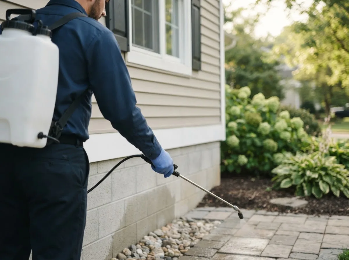 Pest control technician inspecting a home in Canadian, OK